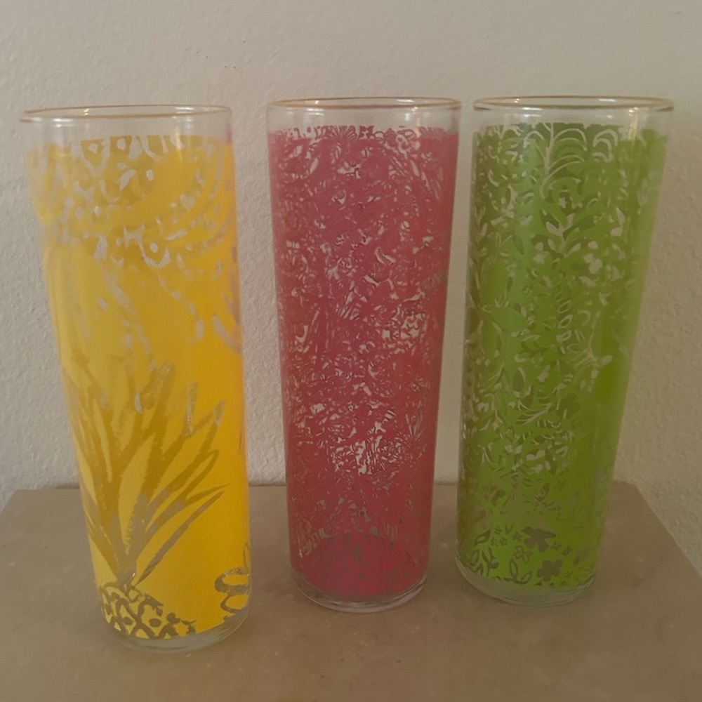 3 Lily Pulitzer highball ice tea/cocktail 13.5 oz glasses.